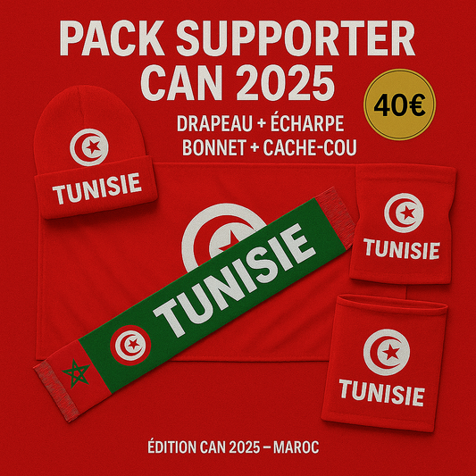 🇹🇳 Pack Supporter Tunisie – Édition CAN 2025 (4 Produits Premium)  Prix : 40 €