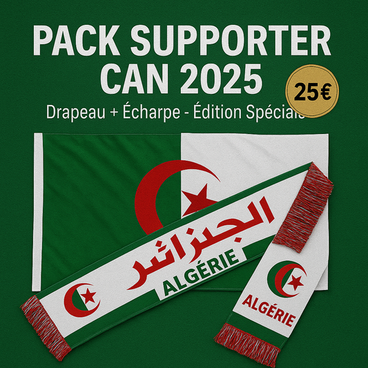 🇩🇿 Pack Supporter Algérie – Édition Spéciale CAN 2025 (Drapeau + Écharpe)  Prix : 25 €