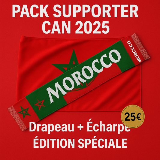 🇲🇦 Pack Supporter Maroc – Édition Spéciale CAN 2025 (Drapeau + Écharpe) 25 euros